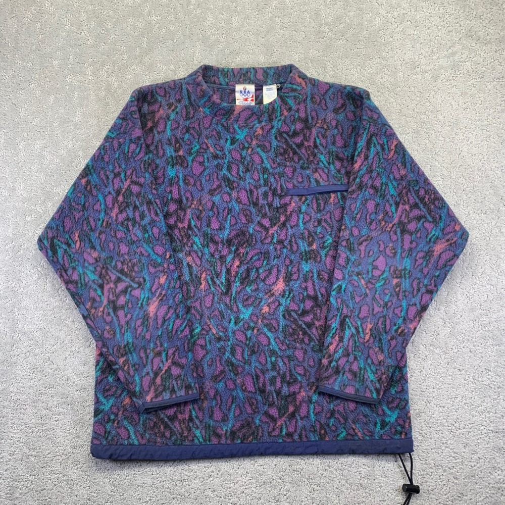 Vintage JCPenney USA‎ Olympics Fleece Pullover Size Medium Multicolor Abstract